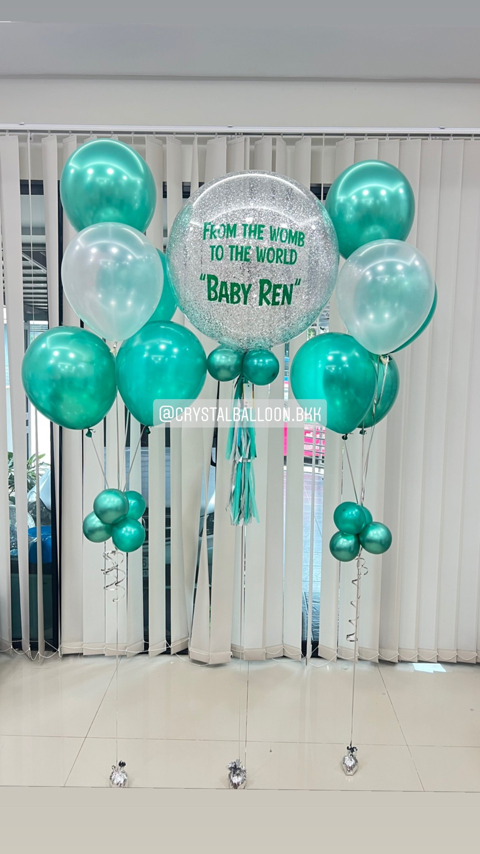 ลูกโป่ง Welcome Baby Bubble 24" Theme สีเขียว พร้อมตกแต่ง ช่อลูกโป่ง 5 ลูก 2 ช่อ,ลูกโป่งใส ใส่กลิตเตอร์ สามารถเลี่ยนสีลูกโป่ง/เปลี่ยนข้อความ/เปลี่ยนขนาดได้