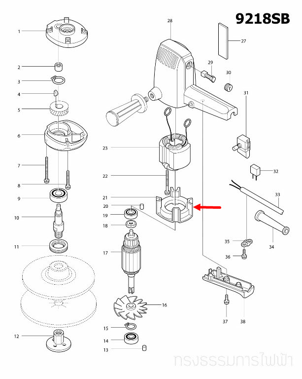 แผ่นบังทุ่น เครื่องขัดกระดาษทราย Makita 9218SB [#21], 9218PB, PBL, BL [#24] Pn.411241-7 (แท้) ##(*)