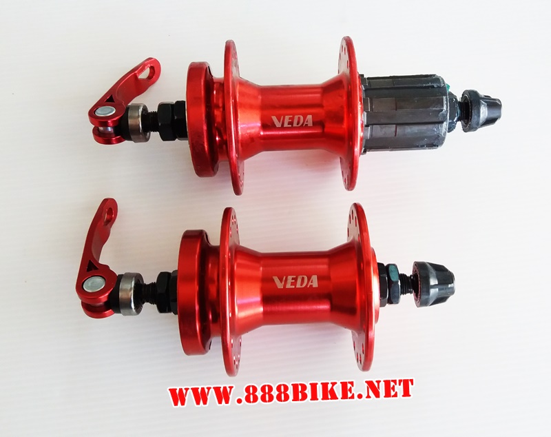 ดุมดิสเสือภูเขา ดุมเสือภูเขา VEDA หน้า/หลัง โม่อลูฯ สีดำและสีแดง 36H,VEDA-436