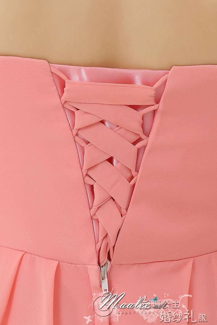 พร้อมเช่า ชุดราตรียาว ไหล่เดียว สีส้ม ผ้าชีฟอง แต่งเลื่อม+มุก ช่วงเนินอกและเอว