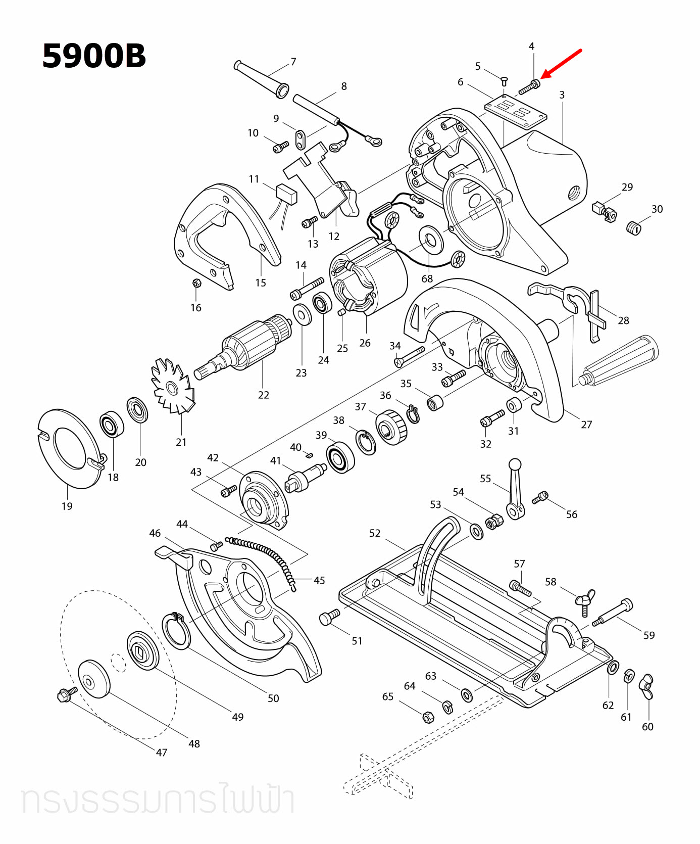 สกรู M4 X 28 กบไสไม้ไฟฟ้า, เลื่อยวงเดือน Makita มากีต้า 1100 [#12], 5900B [#4] Pn. 911153-9 (แท้) ##