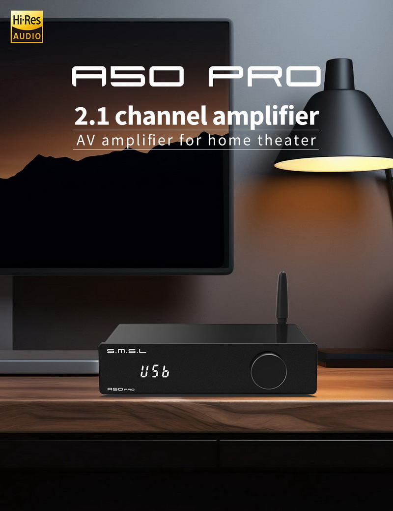 SMSL A50 Pro เครื่องขยายเสียง 2.1 แชนแนล สำหรับโฮมเฮียเตอร์ รองรับ Hi-Res ประกันศูนย์ไทย