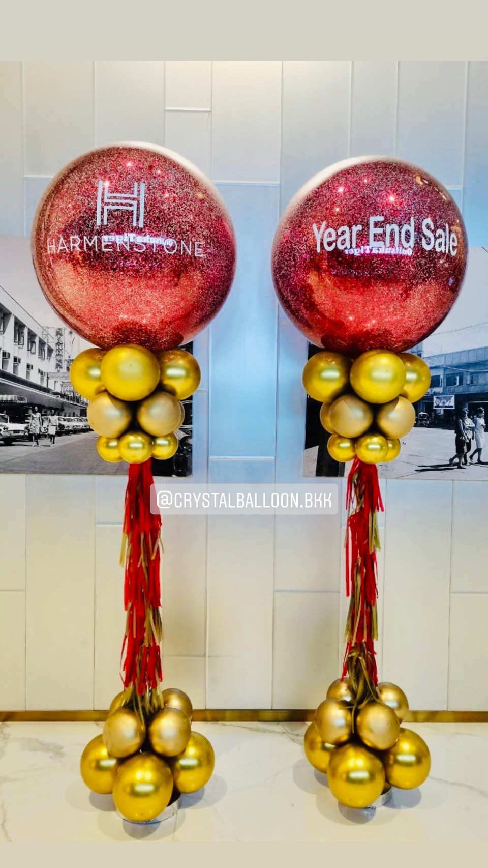 เสาลูกโป่ง เปิดร้าน Bubble 36" กลิตเตอร์แดง 2 เสา พร้อมตกแต่ง สามารถเปลี่ยนสีลูกโป่ง/เปลี่ยนข้อความได้