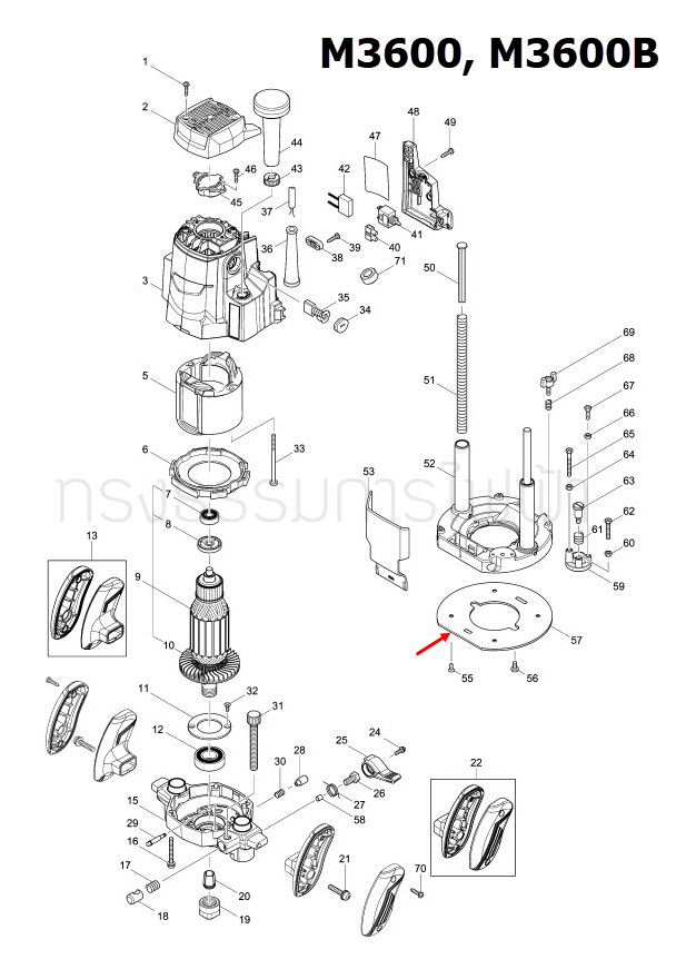BASE PLATE เราท์เตอร์ Maktec, Makita MT362, M3600, M3600B [#57] Pn.454026-8 (แท้) ##