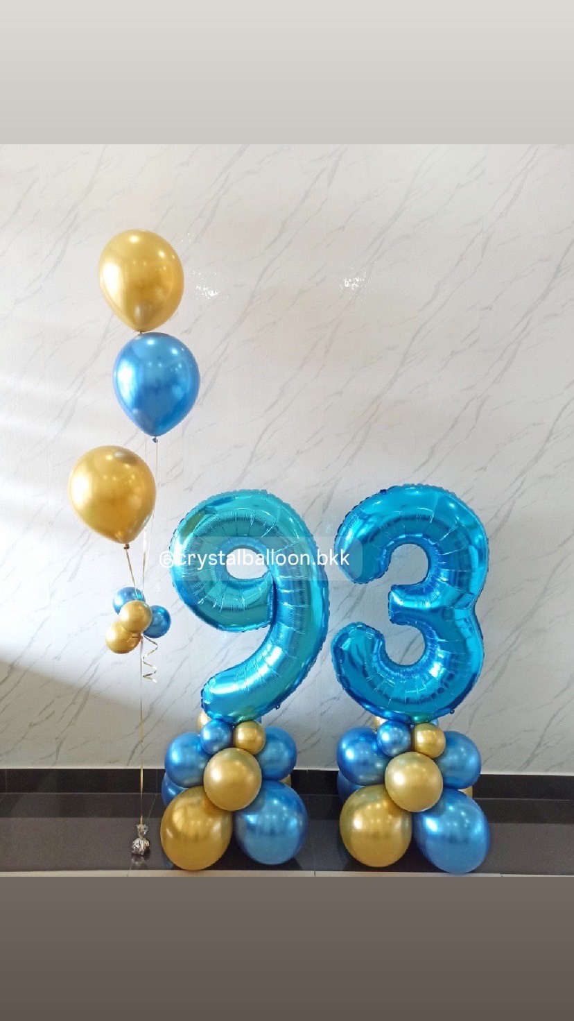 ลูกโป่ง วันเกิด ฟอยล์ตัวเลข ขนาด 40" ตั้งฐาน 2 ชิ้น พร้อม ช่อลูกโป่ง ช่อ 3 ลูก 1 ช่อ พร้อมตกแต่ง สามารถเปลี่ยนสีลูกโป่ง/เปลี่ยนสี-ฟอยล์ตัวเลข/เปลี่ยนฟอยล์ตกแต่งได้