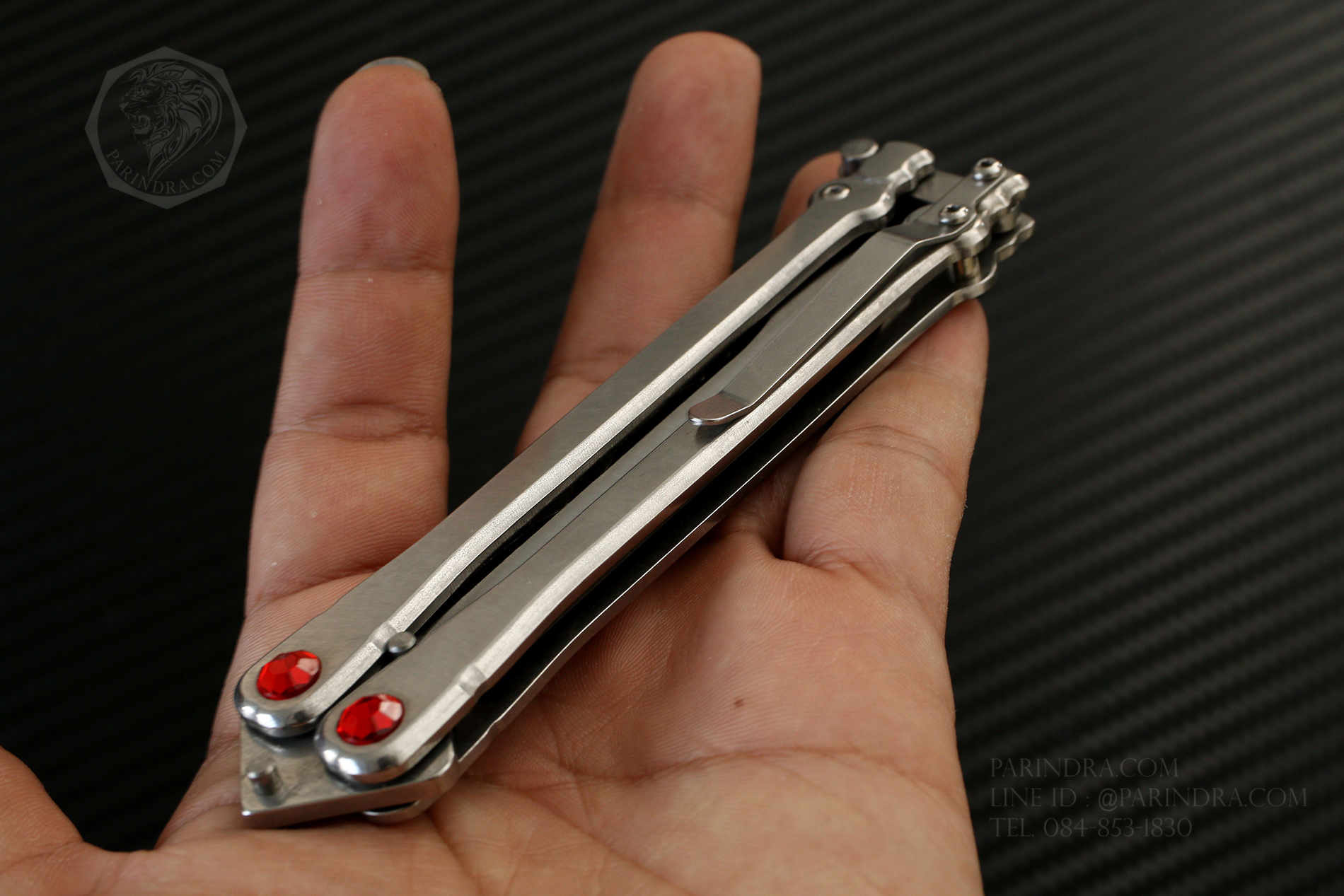 มีดปีกผีเสื้อ Balisong JINJUNLANG ด้ามกระดูก เพชรแดง