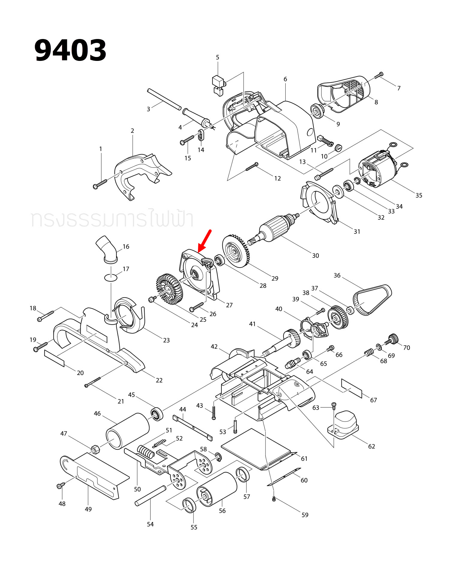 DUST COLLECTOR BRACKET เครื่องขัดสายพาน Makita มากีต้า 9403 [#27] Pn.317021-8 (แท้) ##