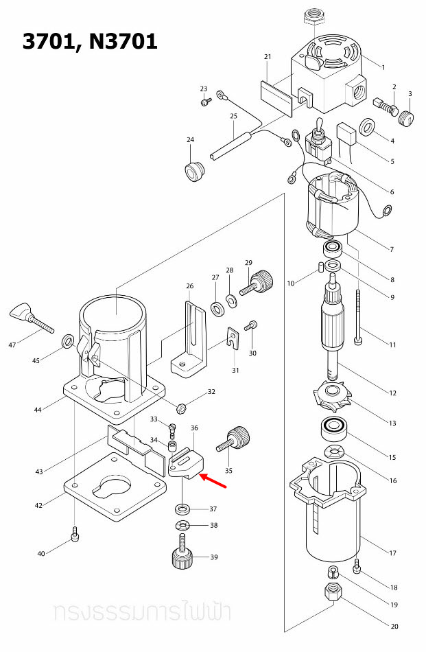ขายึด เราท์เตอร์ Makita-มากีต้า 3701, N3701 [#36] Pn.312650-2 (แท้) ##