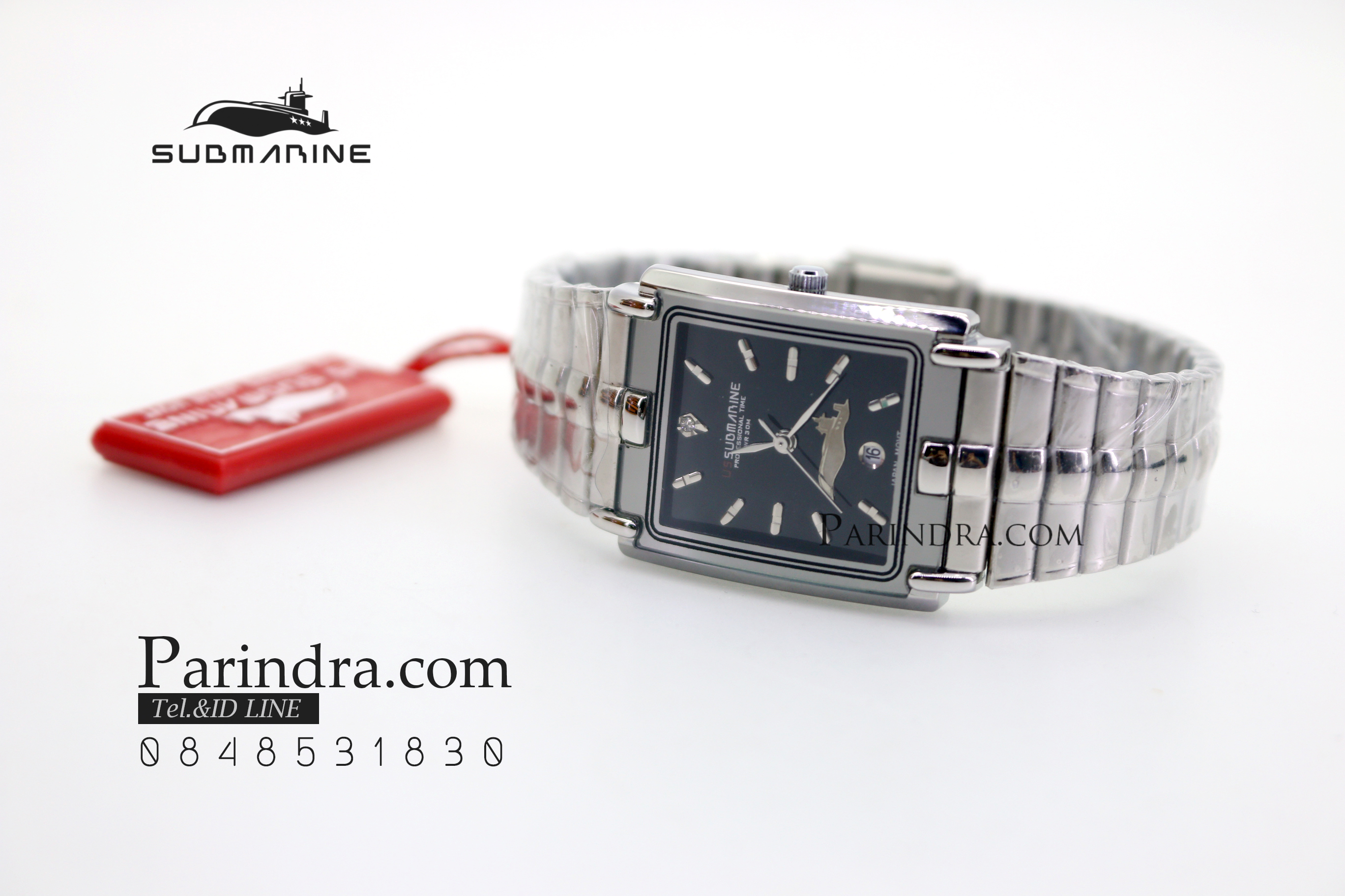 นาฬิกา U.S. submarine รุ่น SUB1014M เรือนใหญ่ สายสแตนเลสสีเงินหน้าปัดดำ