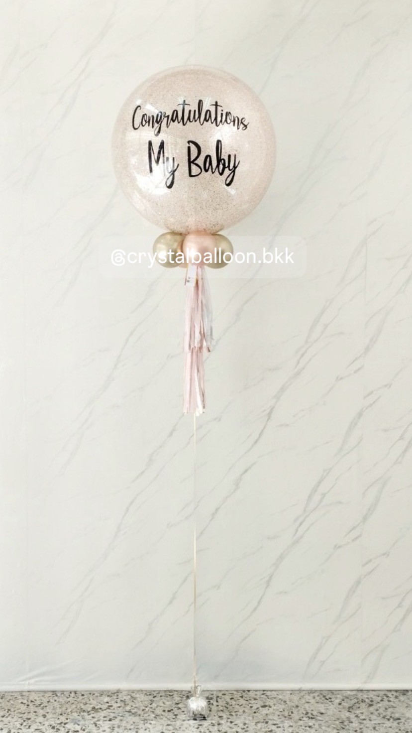 ลูกโป่ง วันเกิด ขนาด 24" กลิตเตอร์สีแชมเปญ 1 ลูก พร้อมตกแต่ง สามารถเปลี่ยนสีลูกโป่ง/เปลี่ยนข้อความ/เปลี่ยนขนาดได้