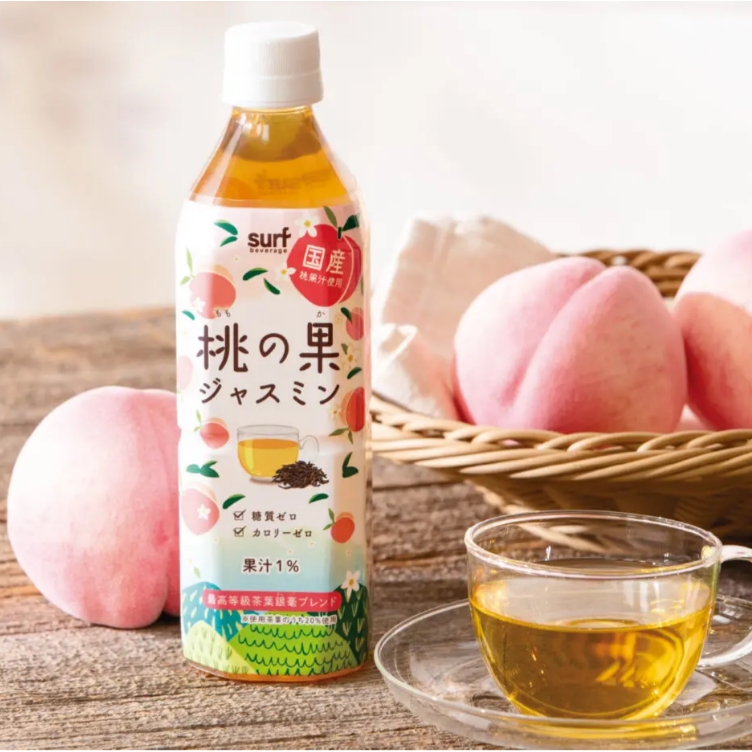 Surf ชามะลิผสมกับน้ำพีชจากญี่ปุ่น Peachy Jasmine tea 500 ml. ×ไม่มีแคลอรี่ ×ไม่มีน้ำตาล