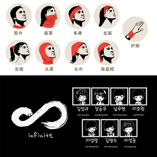 ผ้าเช็ดหน้า/ผ้าพันคอ INFINITE (สีดำขาว)