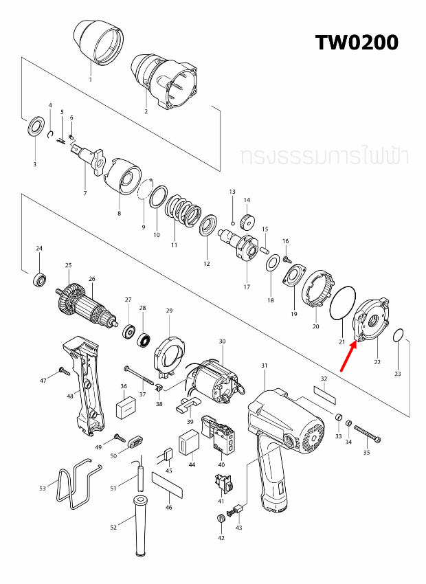 INTERNAL GEAR COVER COMPLETE บล็อคไฟฟ้า Makita มากีต้า TW0200 [#22] Pn.153583-0 (แท้) ##