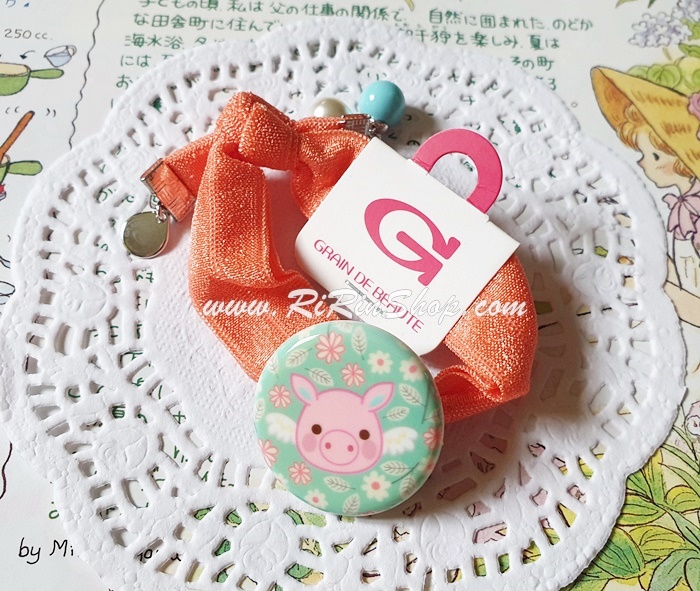 Aznavour & GRAIN DE BEAUTE ยางรัดผมเซลลูโลสลายหมูน้อยสีมิ้นท์ - พีช