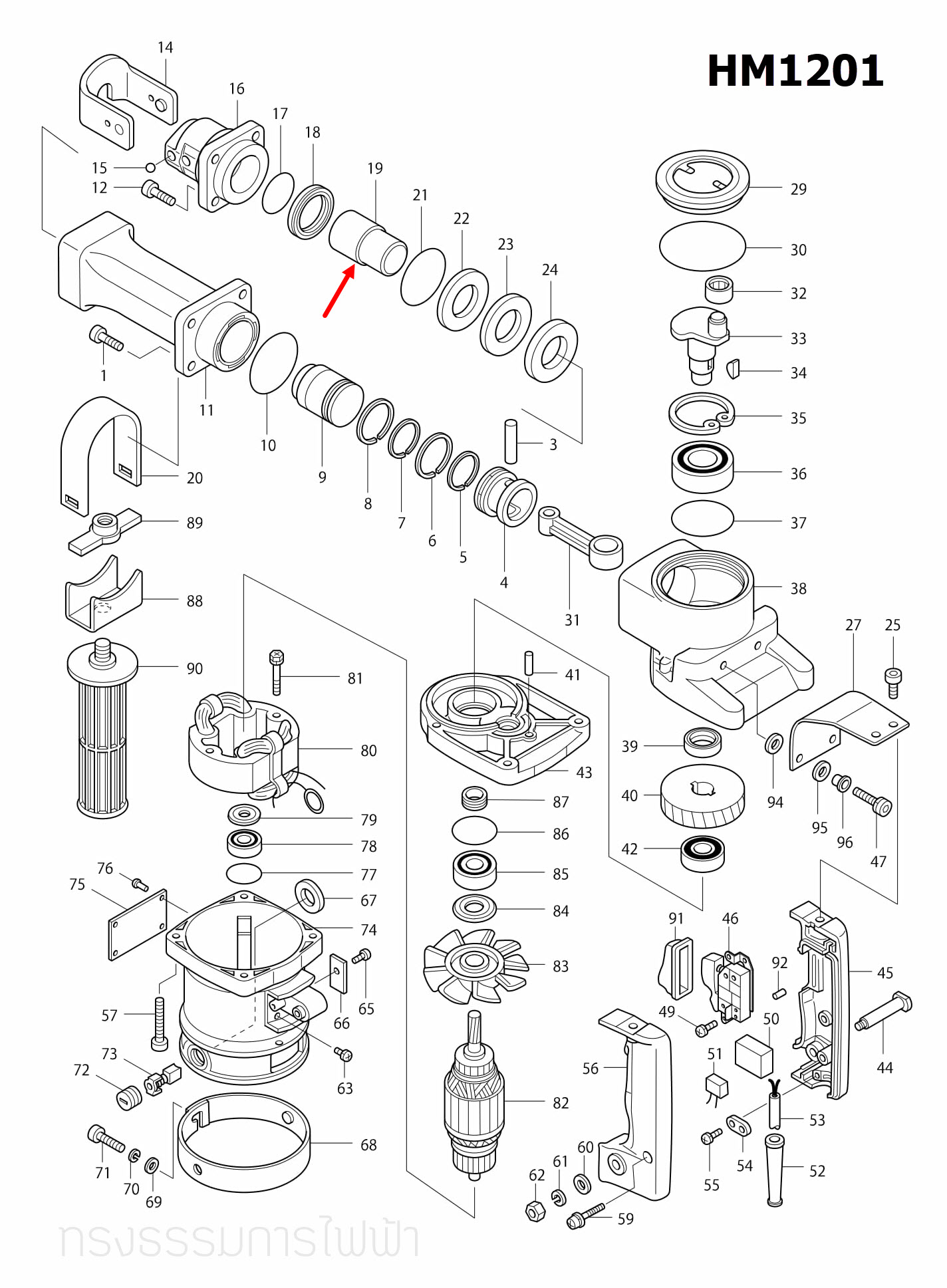 สลักกระแทก แย้ก Makita มากีต้า HM1201 [#19] Pn.322107-5 (แท้) ##