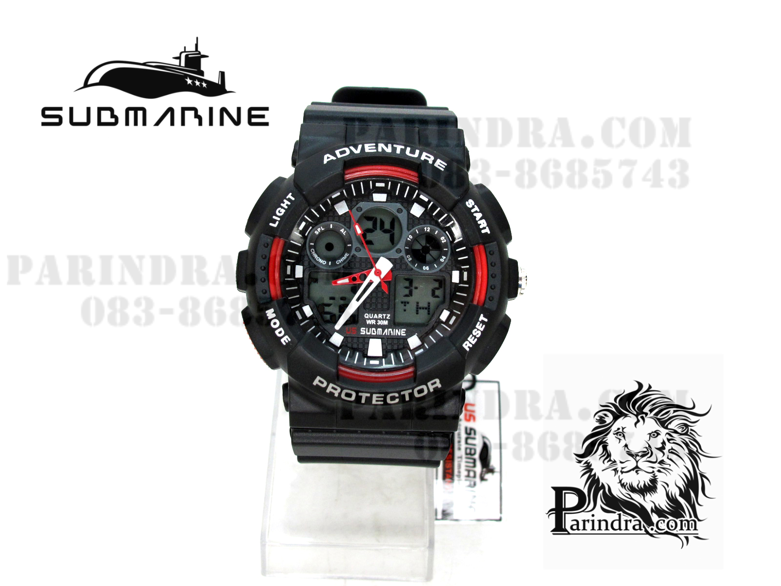 นาฬิกา US submarine Adventure Protector รุ่น TP3129M สีดำตัดแดงผิวด้าน พื้นหลังเทา