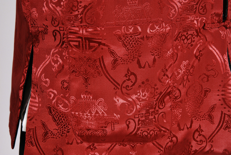 Preorder ชุดจีน ชาย เสื้อคอจีน ผ้าแพร สีน้ำเงิน/ แดง ใส่ได้สองด้าน