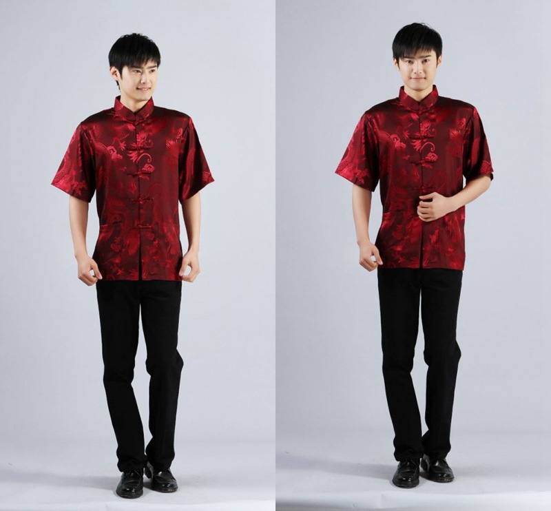 Pre-order ชุดจีน เสื้อจีนชาย แขนสั้น สีแดง