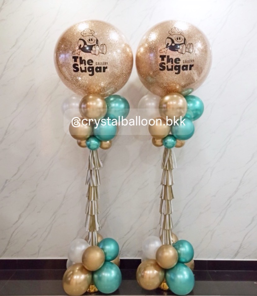 เสาลูกโป่ง เปิดงาน Bubble ขนาด 36" กลิตเตอร์สีแชมเปญ 2 เสา พร้อมตกแต่ง สามารถเปลี่ยนสีลูกโป่ง/เปลี่ยนข้อความได้