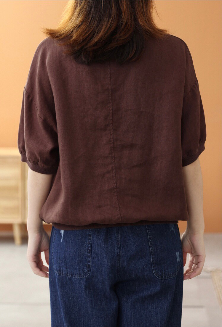 เสื้อเอวจั๊มผ้าลินินสกรีนลาย