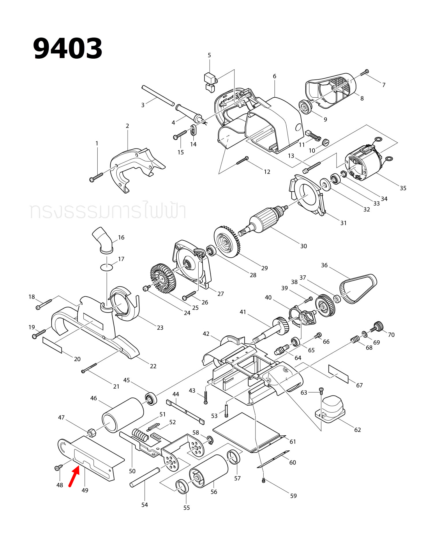 SAFETY COVER เครื่องขัดกระดาษทราย Maktec-มาคเทค MT940, MT941 [#51], 9403 [#49] Pn.344622-9 (แท้) ##