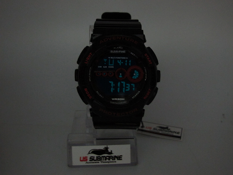 นาฬิกา US submarine รุ่น TP1282M สีดำ-หน้าปัดคาดแดง พื้นหลังดำ