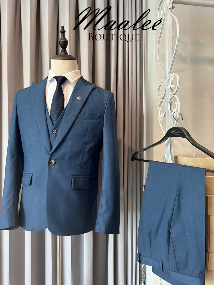 พร้อมเช่า ชุดสูทชาย สีฟ้าน้ำทะเล (พร้อมเสื้อกั๊ก)