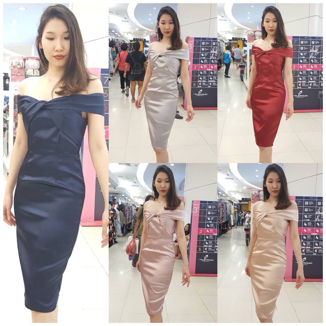 ชุดเพื่อนเจ้าสาว (สั่งตัด) ชุดราตรีสั้น Alyssa - Twist shoulder top & pencil skirt