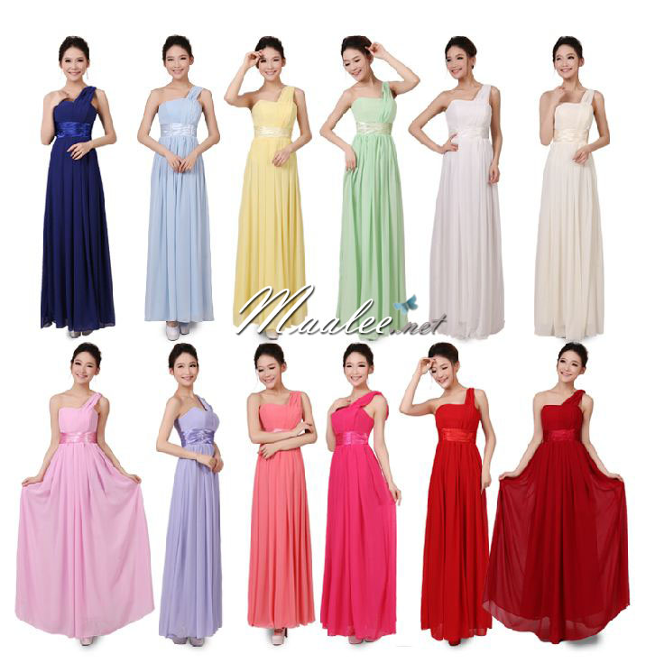 พร้อมส่ง ชุดราตรียาว เกาะอก ไหล่เดียว ผ้าชีฟองพลิ้วสวย คอ sweet heart แต่งเอวผ้าซาติน สีเขียวใบเตย