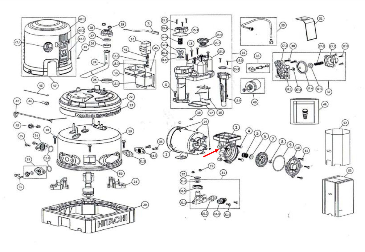 #B33, #B34 เรือนปั้ม ปั้มน้ำ ฮิตาชิ, ไอทีซี รุ่น 350W(GX2) Pn.3PAZ06945J, Pn.3PAZ06945E(แท้)