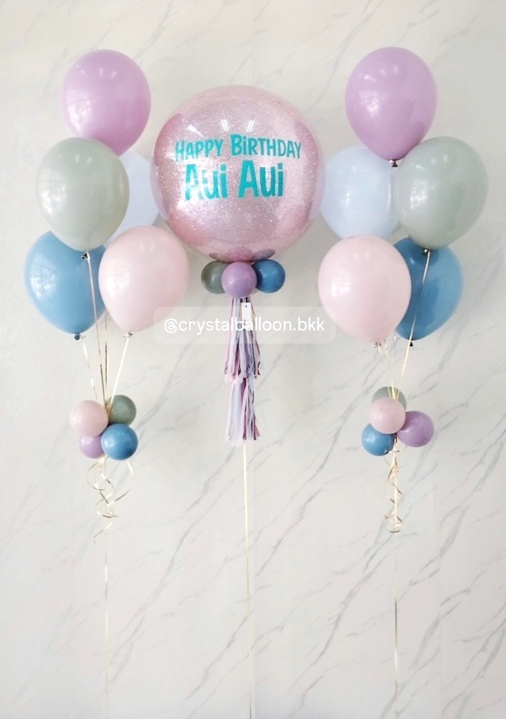 ลูกโป่ง วันเกิด Bubble ขนาด 24" กลิตเตอร์สีชมพู 1 ลูก พร้อม ช่อลูกโป่ง ช่อ 5 ลูก 2 ช่อ พร้อมตกแต่ง สามารถเปลี่ยนสีลูกโป่ง/เปลี่ยนข้อความ/เปลี่ยนขนาดได้