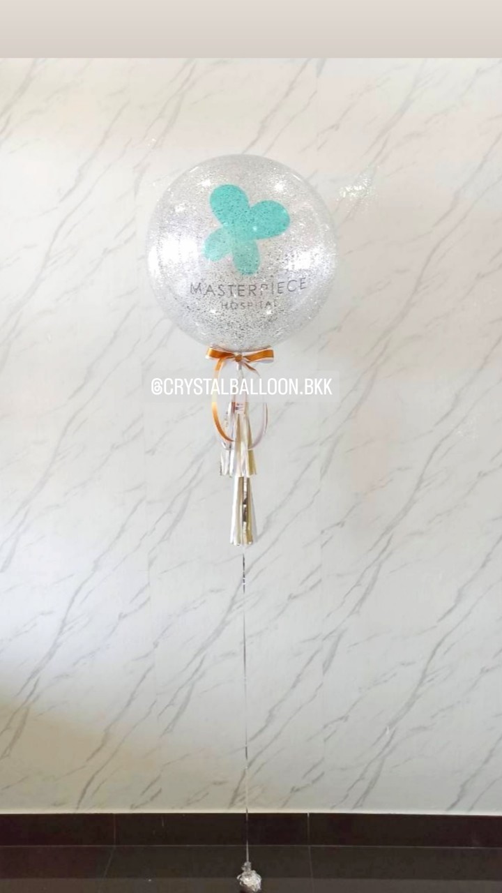 ลูกโป่ง เปิดงาน Bubble ขนาด 24" กลิตเตอร์สีเงิน 1 ลูก พร้อมตกแต่ง สามารถเปลี่ยนสีลูกโป่ง/เปลี่ยนข้อความ/เปลี่ยนขนาดได้