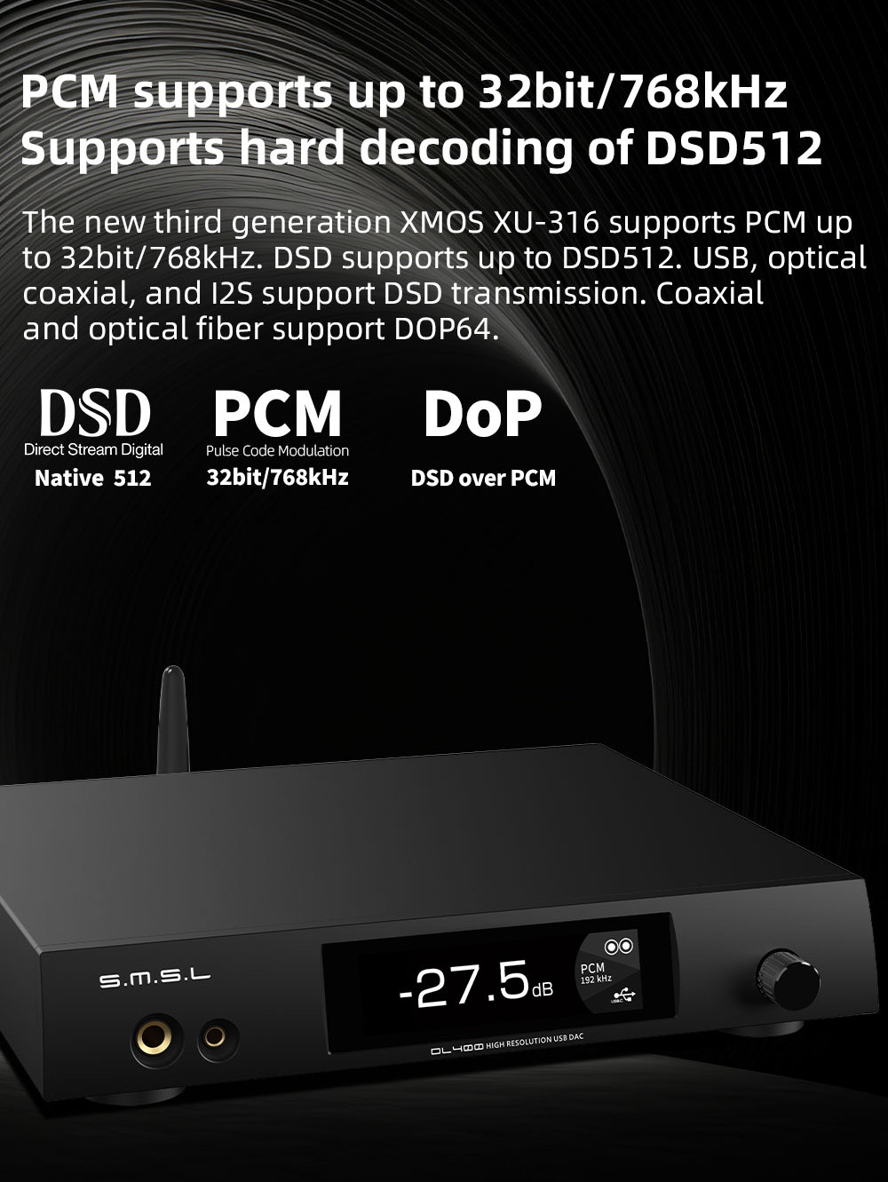 SMSL DL400 DAC/AMP ตั้งโต๊ะ ชิป ESS ES9039MSPRO รองรับ MQA, LDAC, Dual Hi-Res ประกันศูนย์ไทย