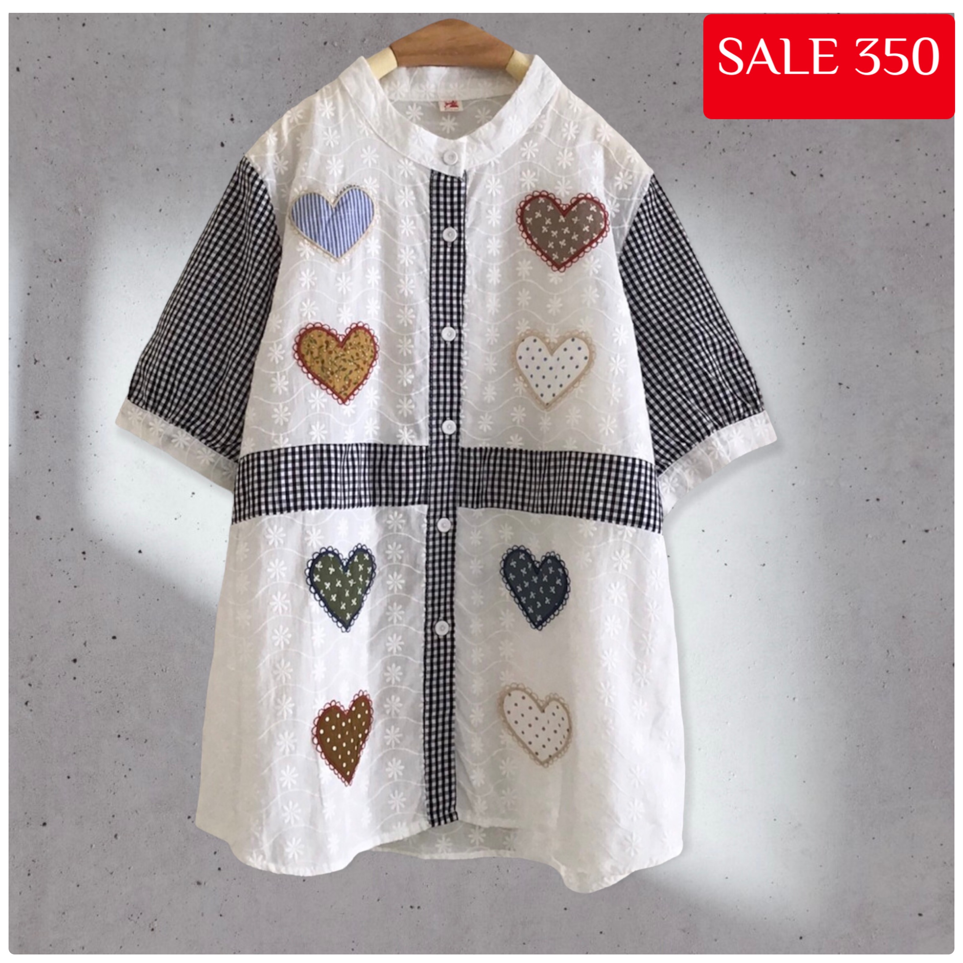 เสื้อผ้าลูกไม้แต่งผ้าลายสก็อตปักลายหัวใจ