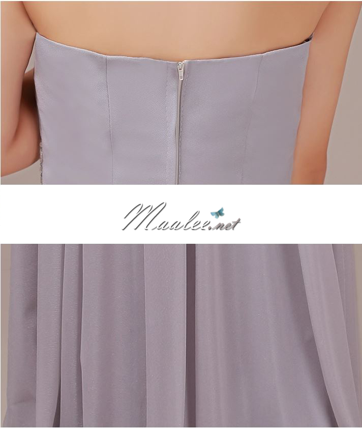 พร้อมส่ง ชุดราตรียาว เกาะอก แต่งเพชรหรู สีเทา