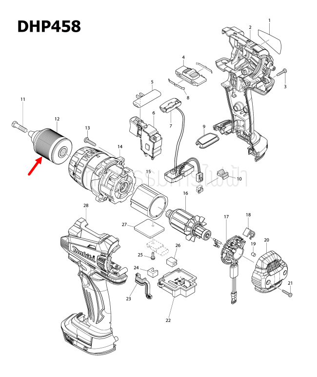 หัวสว่าน สว่านเจาะกระแทกไร้สาย Makita มากีต้า DHP481 ,DHP458 [#12] (แท้) ##