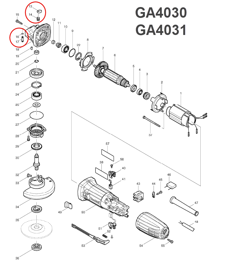 ปุ่มล็อคเฟือง,ชุดล็อคเฟือง หินเจียร Makita GA4030, 4031 #B6