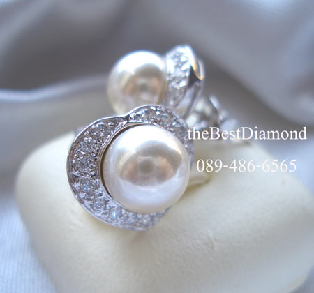 สินค้าหมด+++BE507RD+++ต่างหู pearl in Heart+++ ต่างหูมุก ดูดี หรูหรา ดีไซน์เก๋ มุกอยู่ตรงกลาง โดยขอบเพชรเป็นรูปหัวใจ ดูผู้ดีสุดๆ