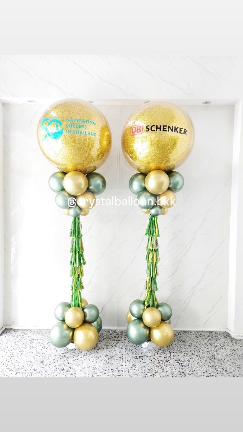เสาลูกโป่ง เปิดงาน Bubble ขนาด 36" กลิตเตอร์สีทอง 2 เสา พร้อมตกแต่ง สามารถเปลี่ยนสีลูกโป่ง/เปลี่ยนข้อความได้