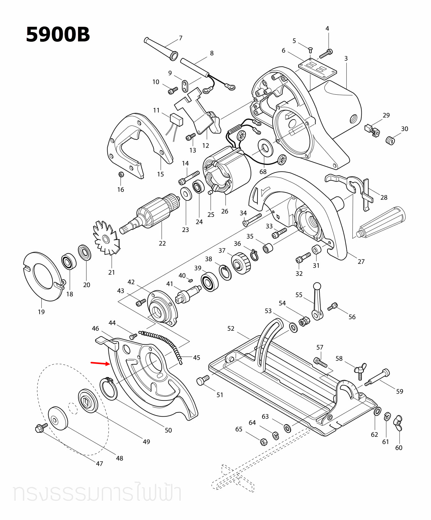 SAFTY COVER เลื่อยวงเดือน Makita มากีต้า 5900B [#46] Pn.164744-7 (แท้) ##