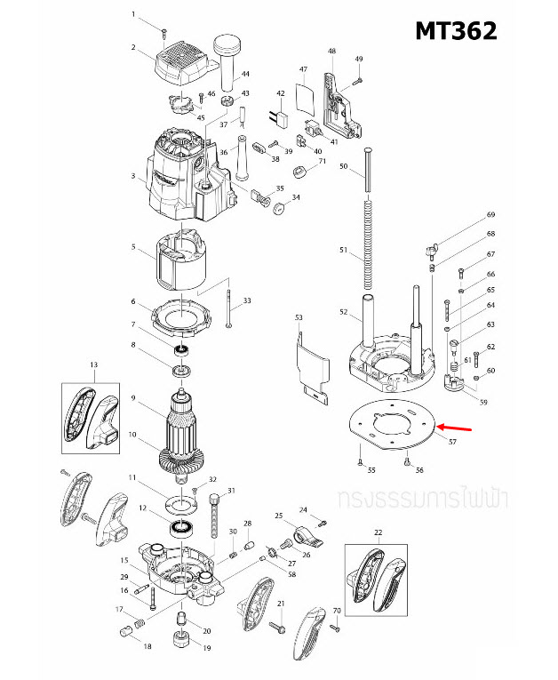 BASE PLATE เราท์เตอร์ Maktec, Makita MT362, M3600, M3600B [#57] Pn.454026-8 (แท้) ##