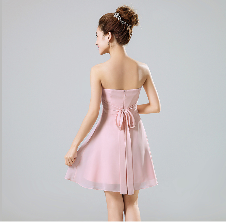 พร้อมเช่า ชุดราตรีสั้น สีชมพูอ่อน ชุดเพื่อนเจ้าสาว Pink-001B