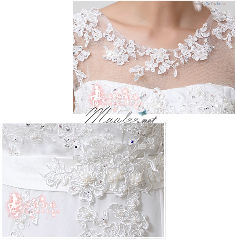 พร้อมส่ง ชุดราตรียาว สี ครีม Champagne คอปาด แต่งลูกไม้หรูเซาะดอก ปักลูกปัด