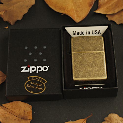 ไฟแช็ค Zippo แท้ ผิวลายทองเหลืองโบราณ "Zippo 201FB Antique Brass Finish" แท้นำเข้า 100%