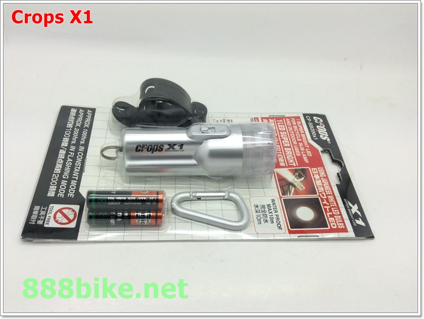 CROPS ไฟหน้ารุ่น X-1 Front Light, LED 1 หลอด, ดำน้ำ 10 เมตร, สีดำ, เงิน. CP-SB200x1