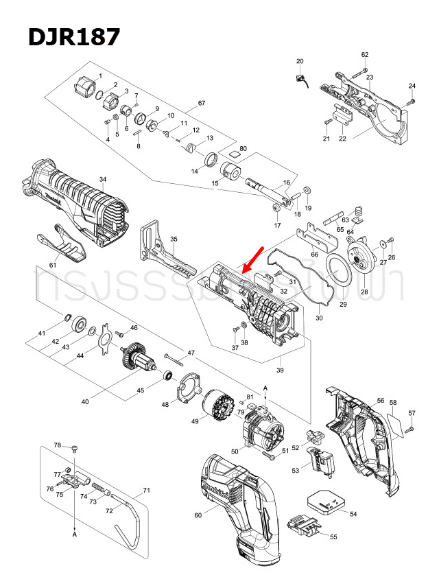 GEAR HOUSING L ASSEMBLY จิ๊กซอว์ Makita มากีต้า DJR187, DJR360 [#39] Pn.127462-8 (แท้) ##