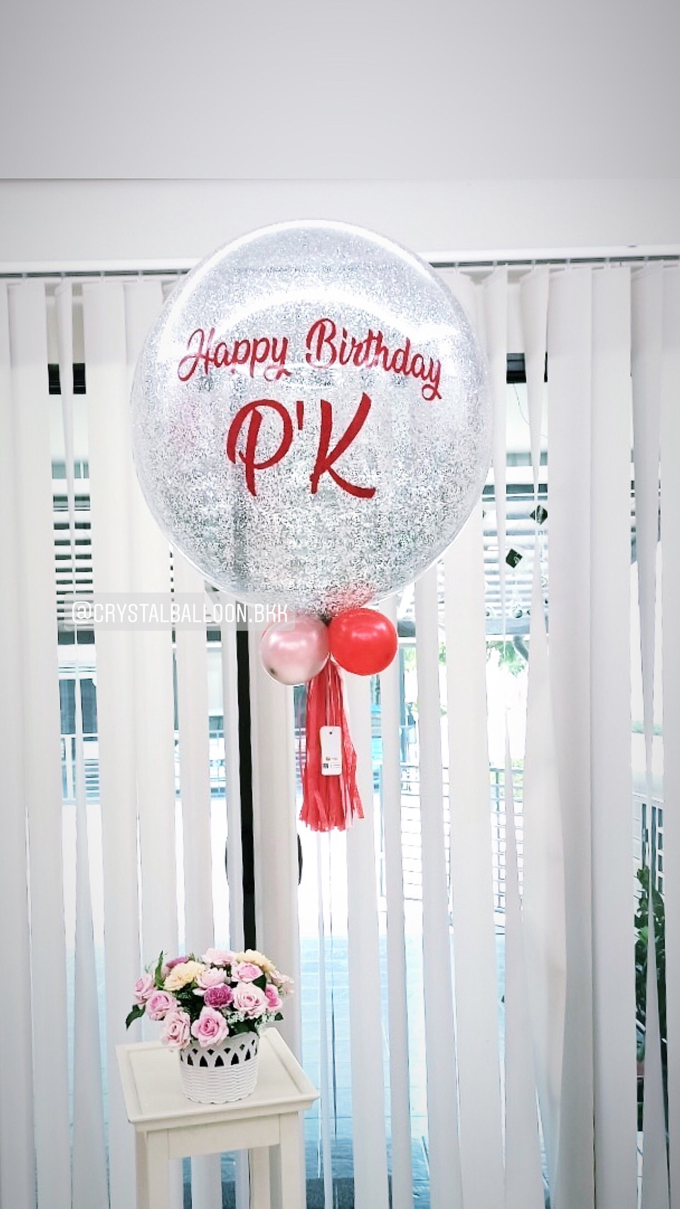 ลูกโป่ง วันเกิด Bubble ขนาด 24" โทนสี แดง พร้อมตกแต่ง สามารถเปลี่ยนสีลูกโป่ง/ข้อความ/ขนาดได้