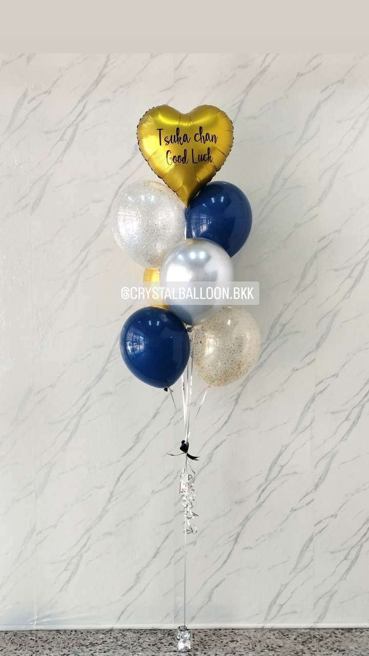 ลูกโป่ง อำลา ช่อลูกโป่งฟอยล์หัวใจ ขนาด 18" ช่อ 7 ลูก 1 ช่อ Theme Dark Blue พร้อมตกแต่ง สามารถเปลี่ยนสีลูกโป่ง/เปลี่ยนข้อความ/เปลี่ยนสี-ฟอยล์ตกแต่งได้