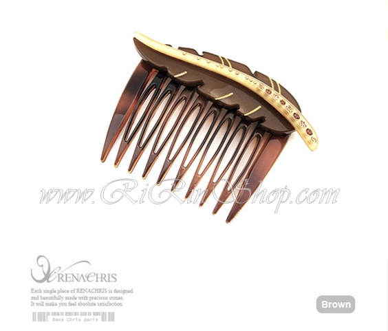 Renachris หวีสับเซลลูโลสใบไม้แต่งคริสตัล Swarovski ( Brown )