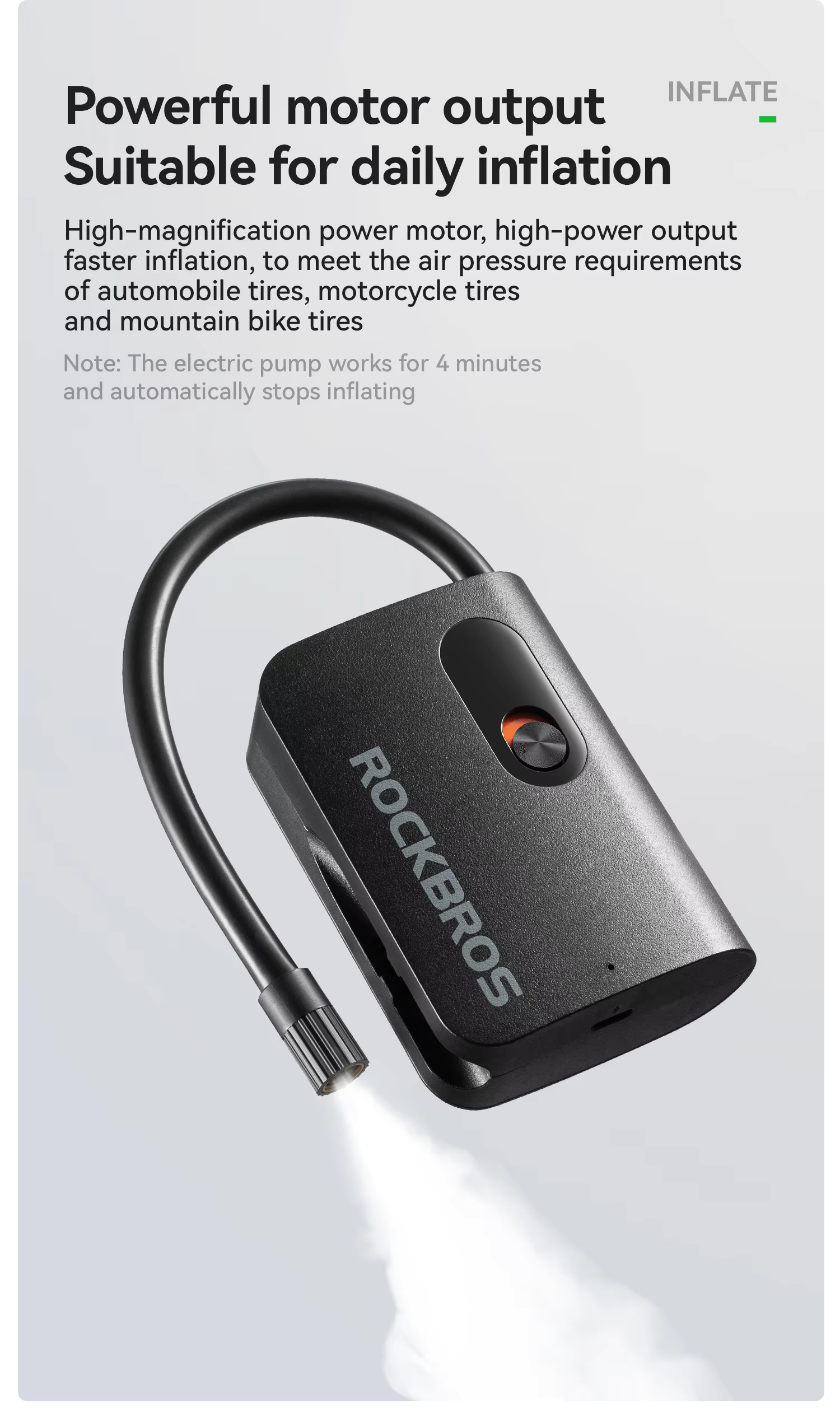 ปั๊มลมไฟฟ้า ROCKBROS Mini Pump แบบพกพา ชาร์จ USB-C ความดันสูง 150 PSI พร้อมหน้าจอดิจิทัล – สำหรับจักรยาน รถยนต์ ลูกบอล